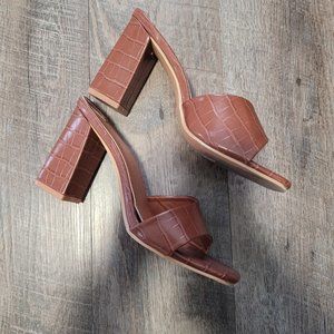 Nasty gal Brown crocodile open toe sandal pump heels